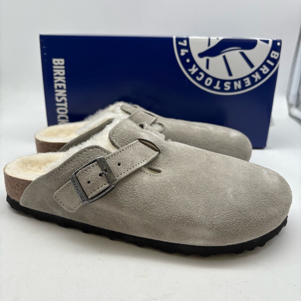 Birkenstock Gray Suede Sherling Unisex Clogs men’s 6 women’s 8